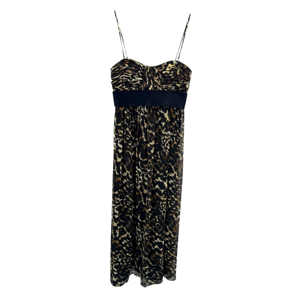 Calvin Klein Leopard Print Maxi Dress Sweetheart Ruched 10 Bold Guest Party Glam